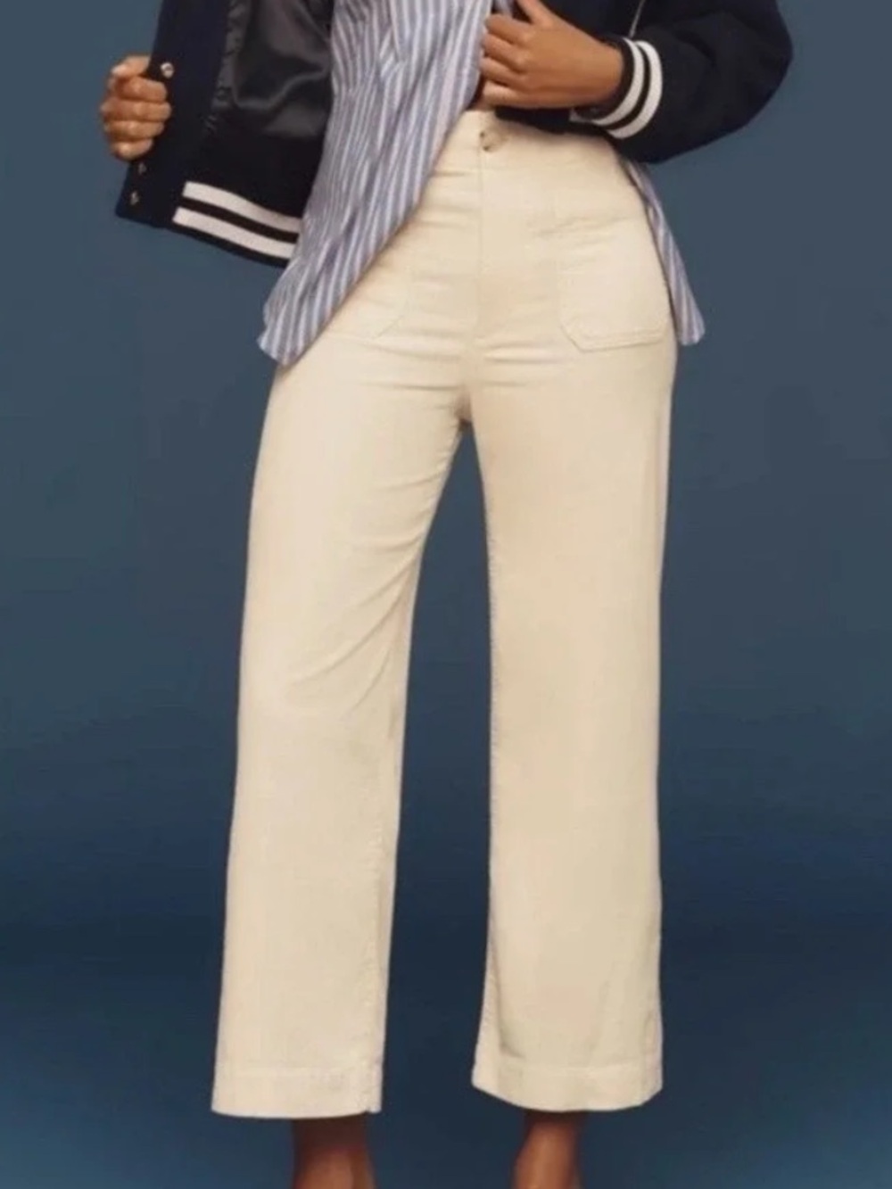 Maeve by Anthropologie The Colette Cropped Wide Leg‎ Corduroy Pants Cream